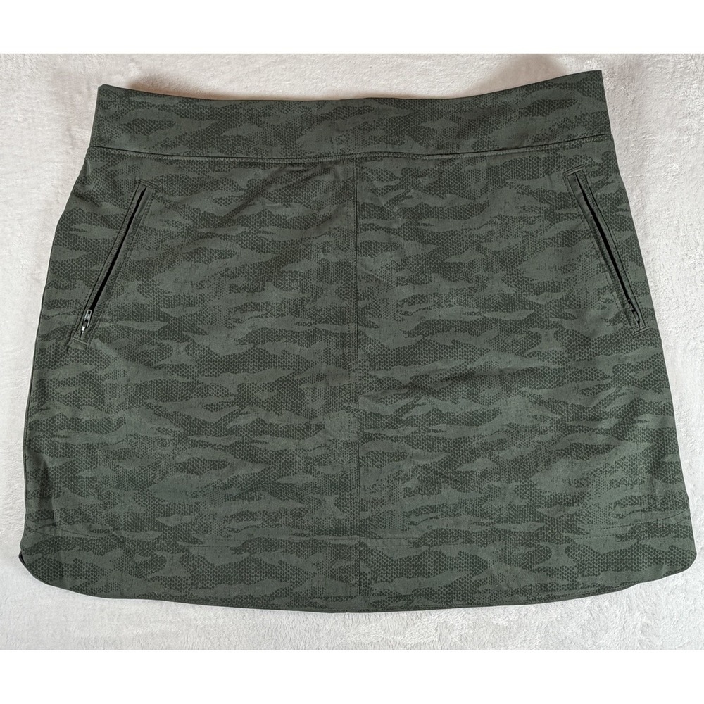 Orvis Skort Women's Sz L Green Camo Embossed Performance Zip Pockets Active